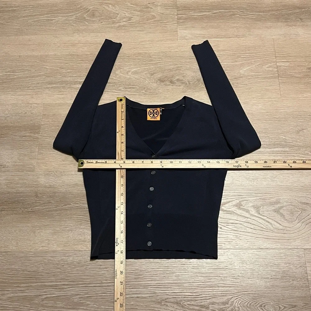 Tory Burch Gray Silk Blend V-Neck Button Front Cardigan Sweater XS